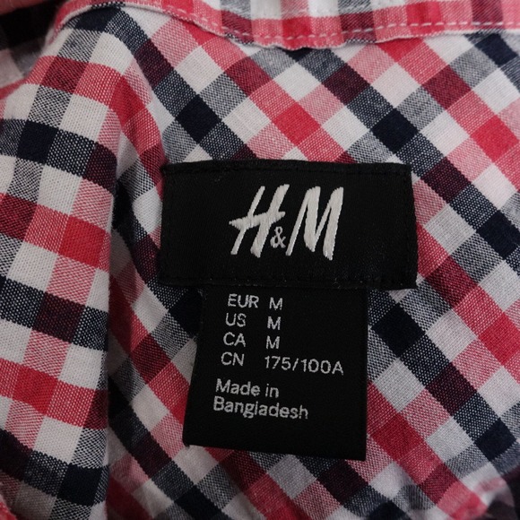 H&M SHORT SLEEVE RED BLACK CHECK BUTTON DOWN SHIRT MENS SZ M MEDIUM - Picture 6 of 7